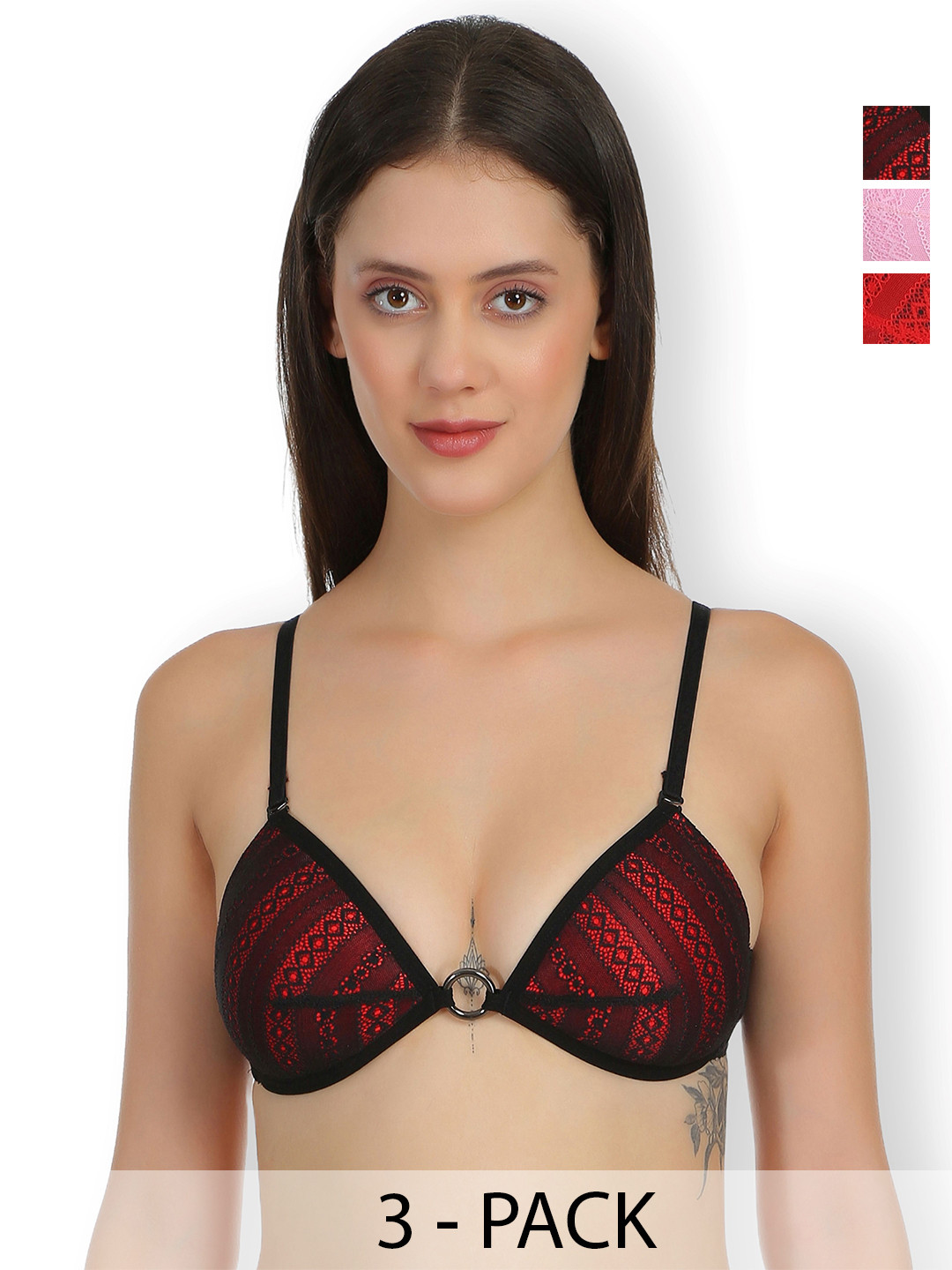 SELFCARE Pack Of 3 Self Design Half Coverage Lightly Padded Plunge Bras All Day Comfort, Pink
SELFCARE Pack Of 3 Self Design Half Coverage Lightly Padded Plunge Bras All Day Comfort, Pink