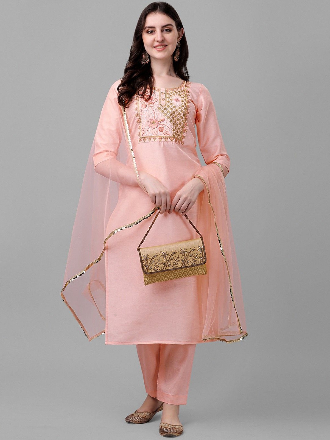 UFB Women Ethnic Motifs Yoke Design Thread Work Straight Kurta With Trousers & Dupatta, Peach
UFB Women Ethnic Motifs Yoke Design Thread Work Straight Kurta With Trousers & Dupatta, Peach
