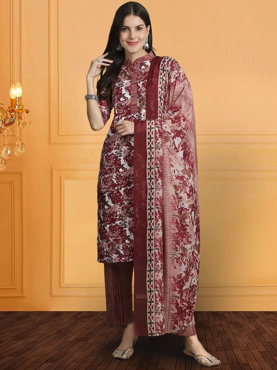 7Threads Ethnic Motifs Printed Regular Pure Cotton Kurta with Trousers & With Dupatta, Maroon
7Threads Ethnic Motifs Printed Regular Pure Cotton Kurta with Trousers & With Dupatta, Maroon