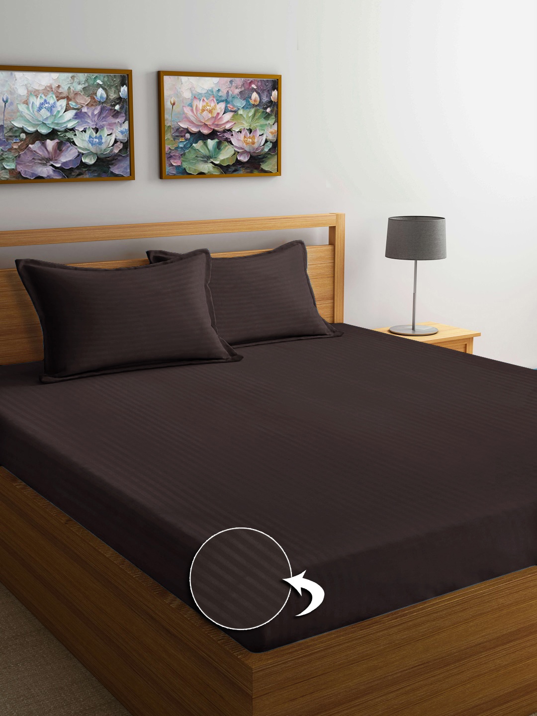 FABINALIV Coffee Brown Striped Print 300 TC Fitted Super King Bedsheet & 2 Pillow Covers
FABINALIV Coffee Brown Striped Print 300 TC Fitted Super King Bedsheet & 2 Pillow Covers