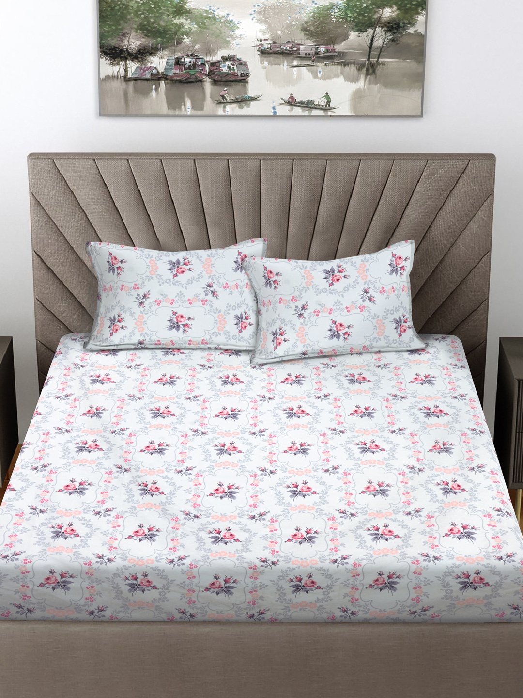 FABINALIV White & Pink Floral Printed 300 TC Double King Bedsheet With 2 Pillow Covers
FABINALIV White & Pink Floral Printed 300 TC Double King Bedsheet With 2 Pillow Covers