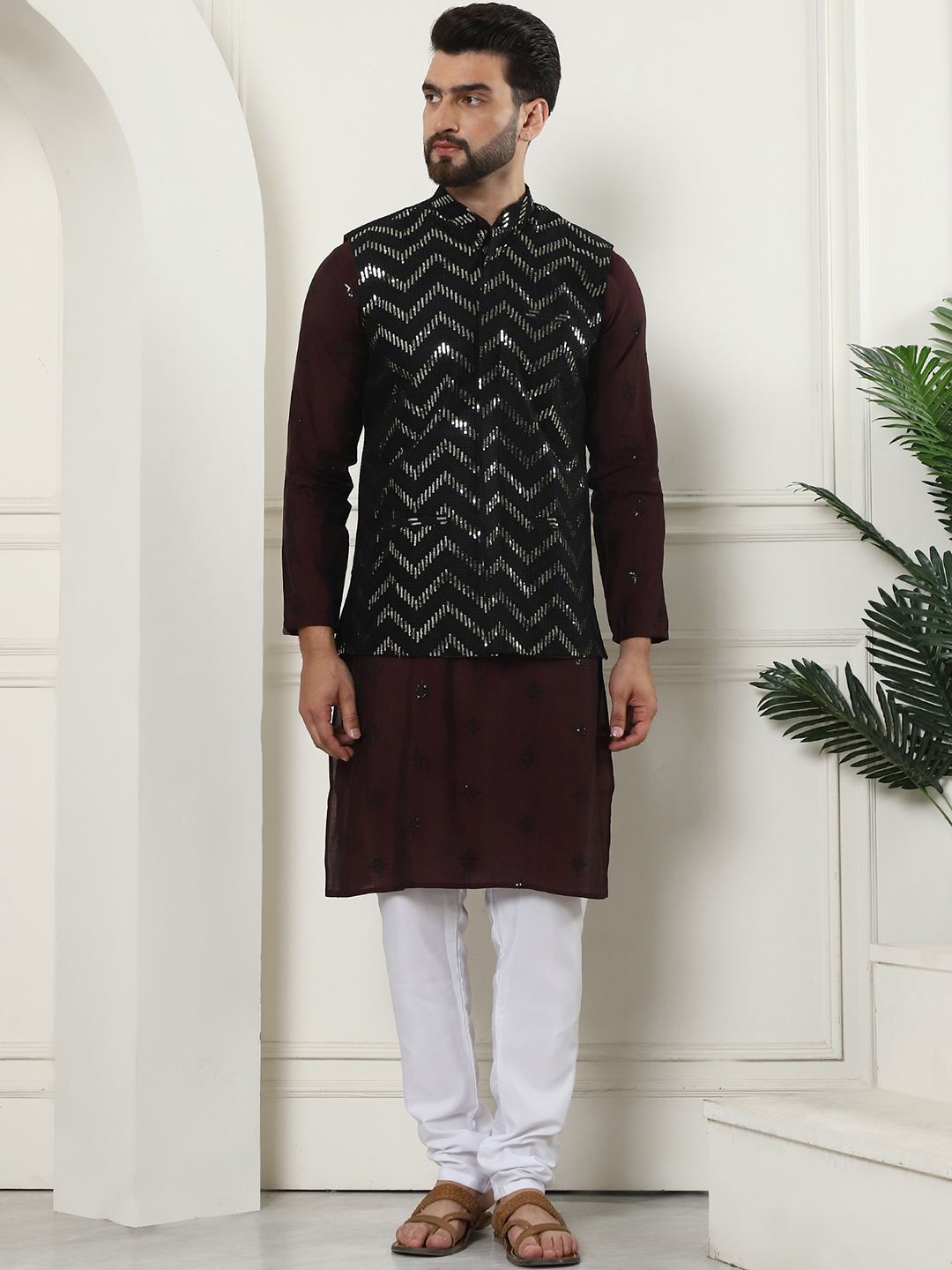 SOJANYA Floral Embroidered Thread Work Cotton Silk Kurta With Churidar & Nehru Jacket, Purple
SOJANYA Floral Embroidered Thread Work Cotton Silk Kurta With Churidar & Nehru Jacket, Purple