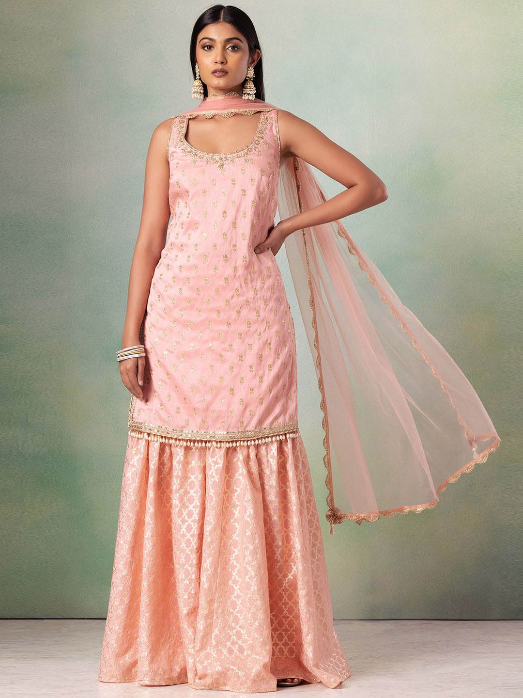 Indya Luxe Floral Embroidered Thread Work Scoop Neck Straight Kurta With Sharara & Dupatta, Pink
Indya Luxe Floral Embroidered Thread Work Scoop Neck Straight Kurta With Sharara & Dupatta, Pink