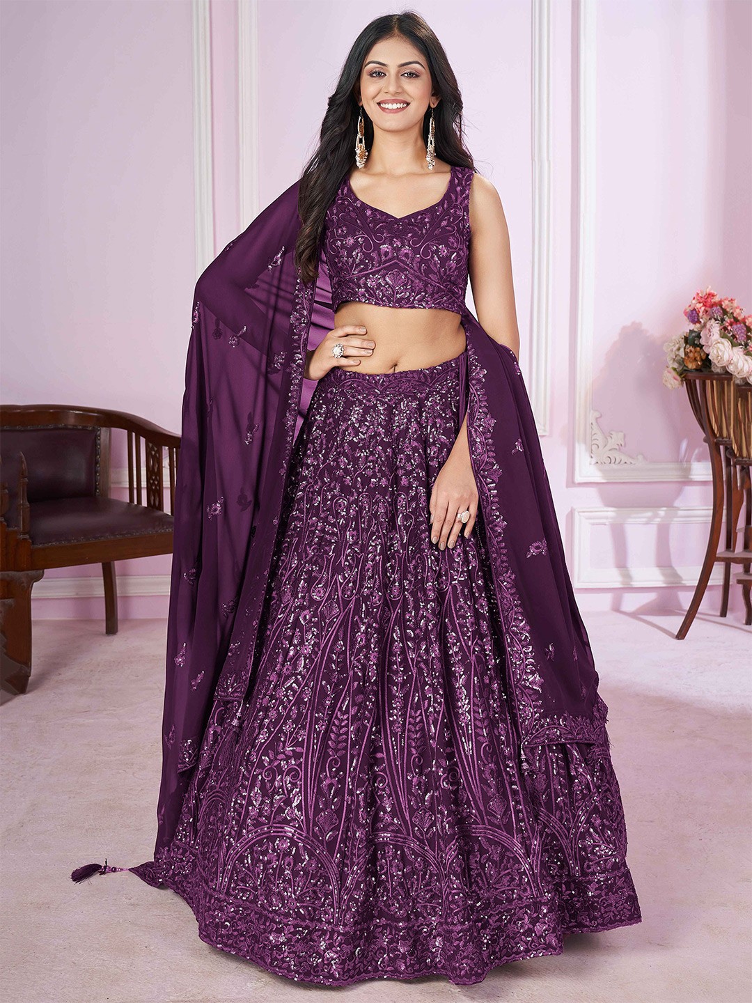 FABPIXEL Embroidered Sequinned Semi-Stitched Lehenga & Unstitched Blouse With Dupatta, Purple
FABPIXEL Embroidered Sequinned Semi-Stitched Lehenga & Unstitched Blouse With Dupatta, Purple