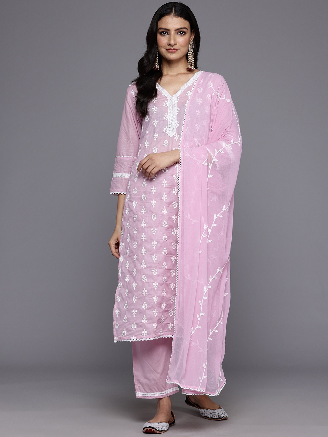 Varanga Floral Embroidered Thread Work Pure Cotton Kurta With Trousers & Dupatta, Pink
Varanga Floral Embroidered Thread Work Pure Cotton Kurta With Trousers & Dupatta, Pink