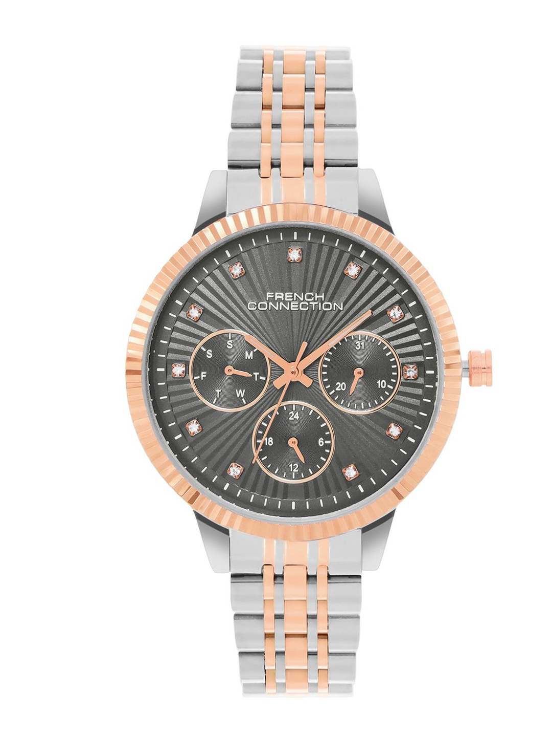 French Connection Women Embellished Dial & Bracelet Style Straps Analogue Watch FCN072RTM, Grey
French Connection Women Embellished Dial & Bracelet Style Straps Analogue Watch FCN072RTM, Grey