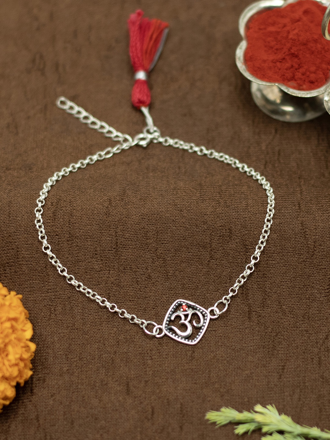 Meenakari Heritage Jewellery 92.5 Sterling Silver Rakhi With Roli Chawal & Greeting Card, Red
Meenakari Heritage Jewellery 92.5 Sterling Silver Rakhi With Roli Chawal & Greeting Card, Red