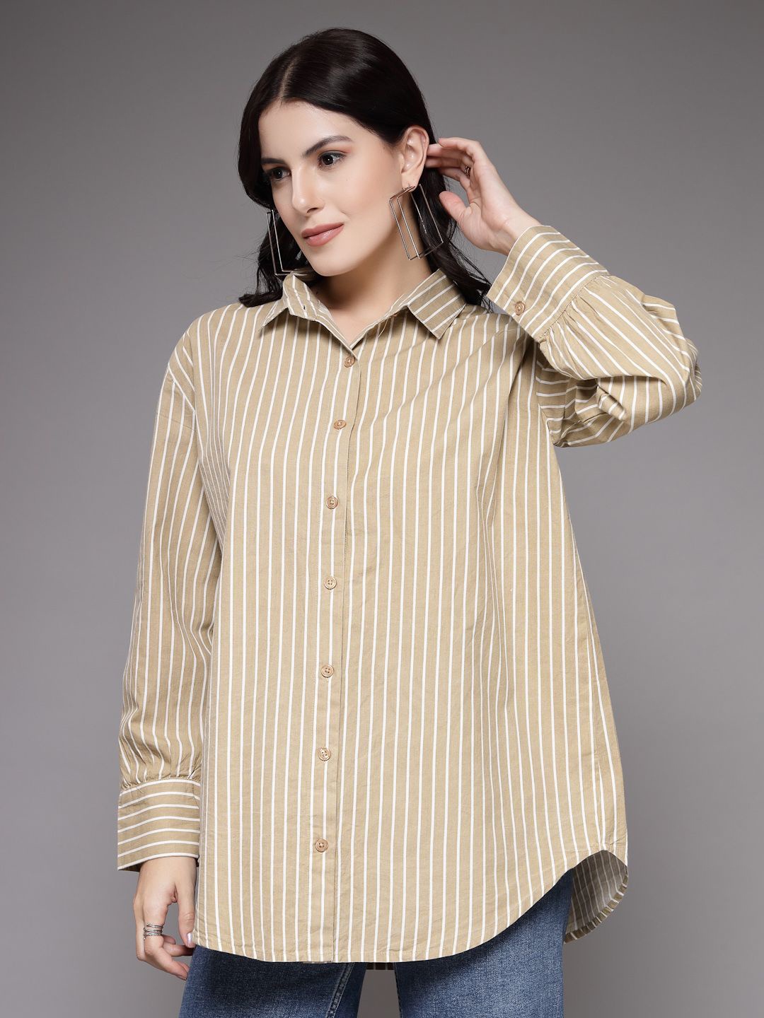 The Roadster Lifestyle Co. Women Comfort Striped Oversized Pure Cotton Casual Shirt, Beige
The Roadster Lifestyle Co. Women Comfort Striped Oversized Pure Cotton Casual Shirt, Beige