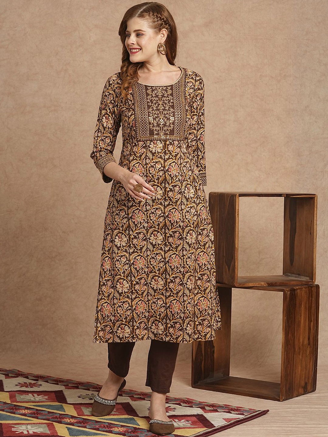 FASHOR Ethnic Motifs Printed Sequinned Pure Cotton Straight Kurta With Trouser, Brown
FASHOR Ethnic Motifs Printed Sequinned Pure Cotton Straight Kurta With Trouser, Brown
