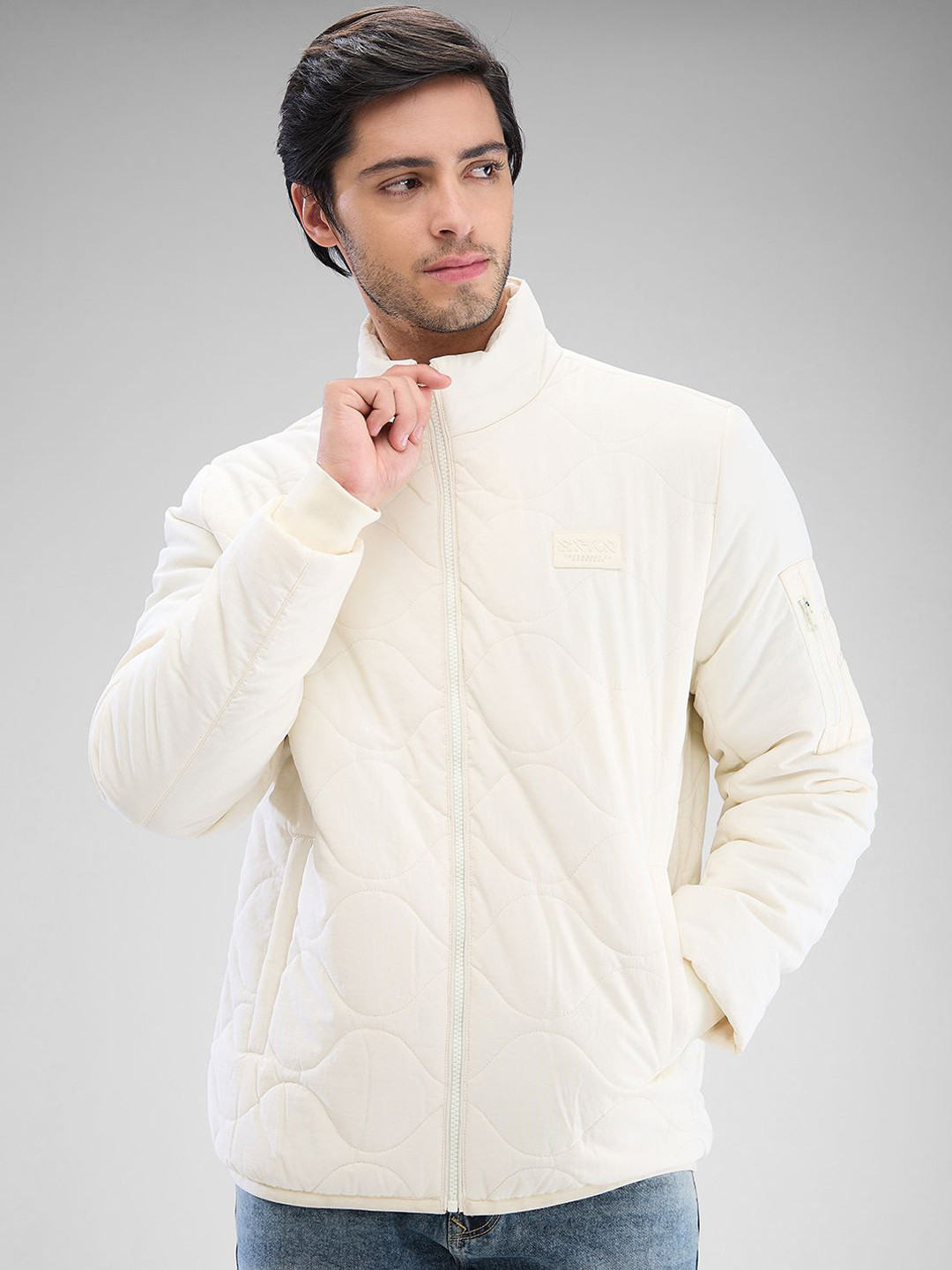 SPYKAR Men Solid Regular Fit Stand Collar Bomber Jacket, White 
SPYKAR Men Solid Regular Fit Stand Collar Bomber Jacket, White