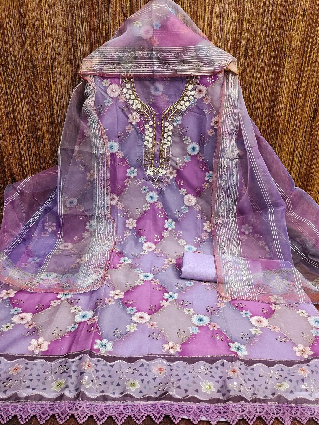 LeeliPeeri Designer Floral Embroidered Zardozi Organza Unstitched Dress Material, Purple
LeeliPeeri Designer Floral Embroidered Zardozi Organza Unstitched Dress Material, Purple