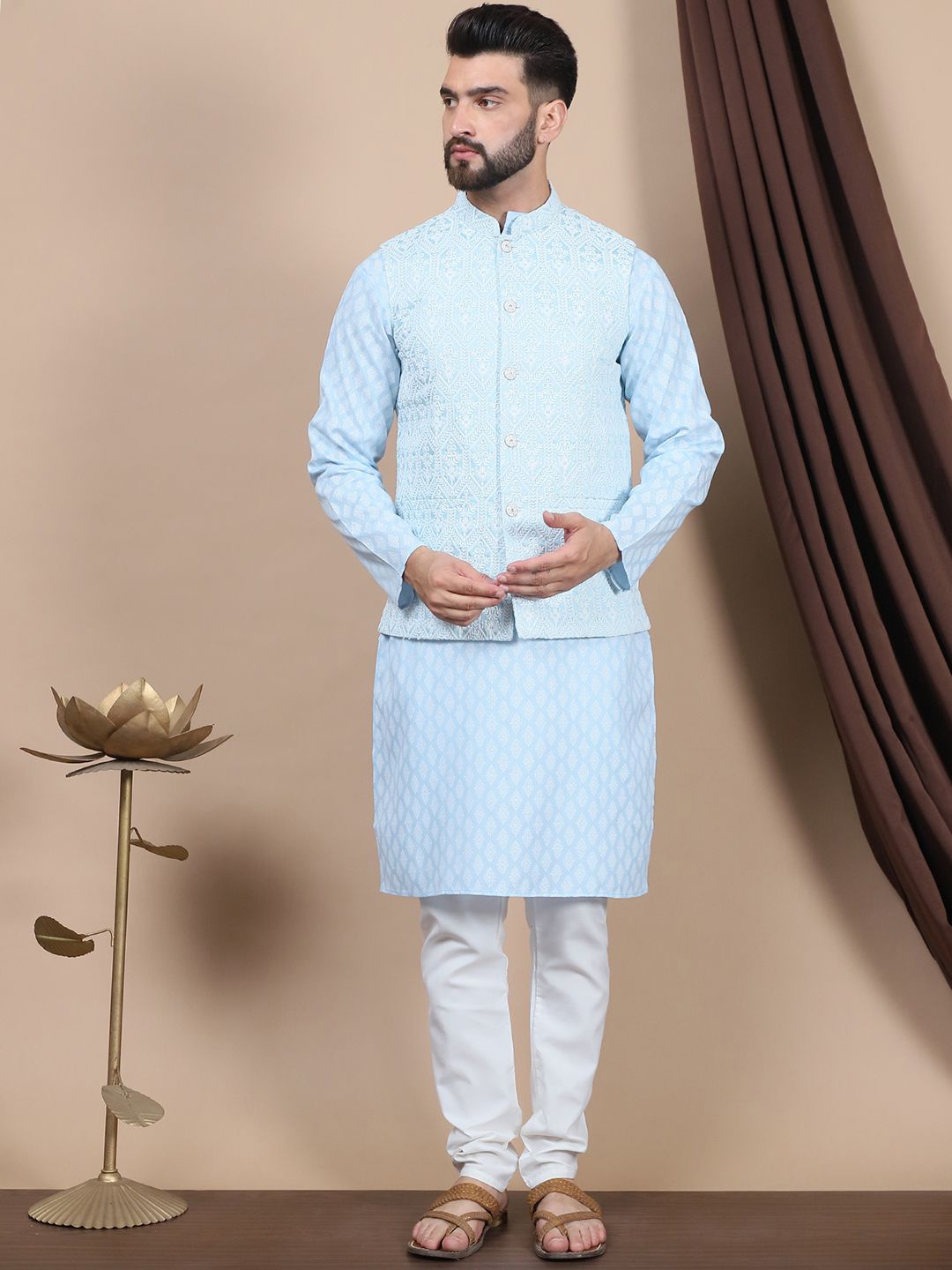 Anouk Floral Printed Regular Pure Cotton Straight Kurta With Churidar & Nehru Jacket, Turquoise blue
Anouk Floral Printed Regular Pure Cotton Straight Kurta With Churidar & Nehru Jacket, Turquoise blue