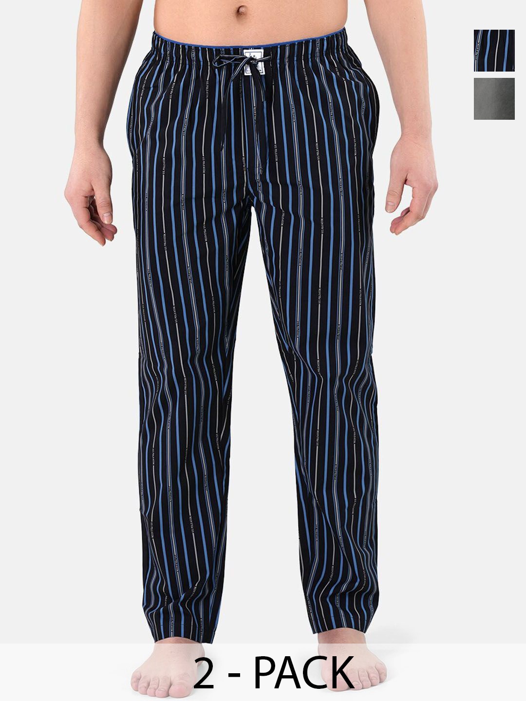 U.S. Polo Assn. Pack of 2 Men Striped Mid-Rise Pure Cotton Straight Lounge Pants, Black
U.S. Polo Assn. Pack of 2 Men Striped Mid-Rise Pure Cotton Straight Lounge Pants, Black