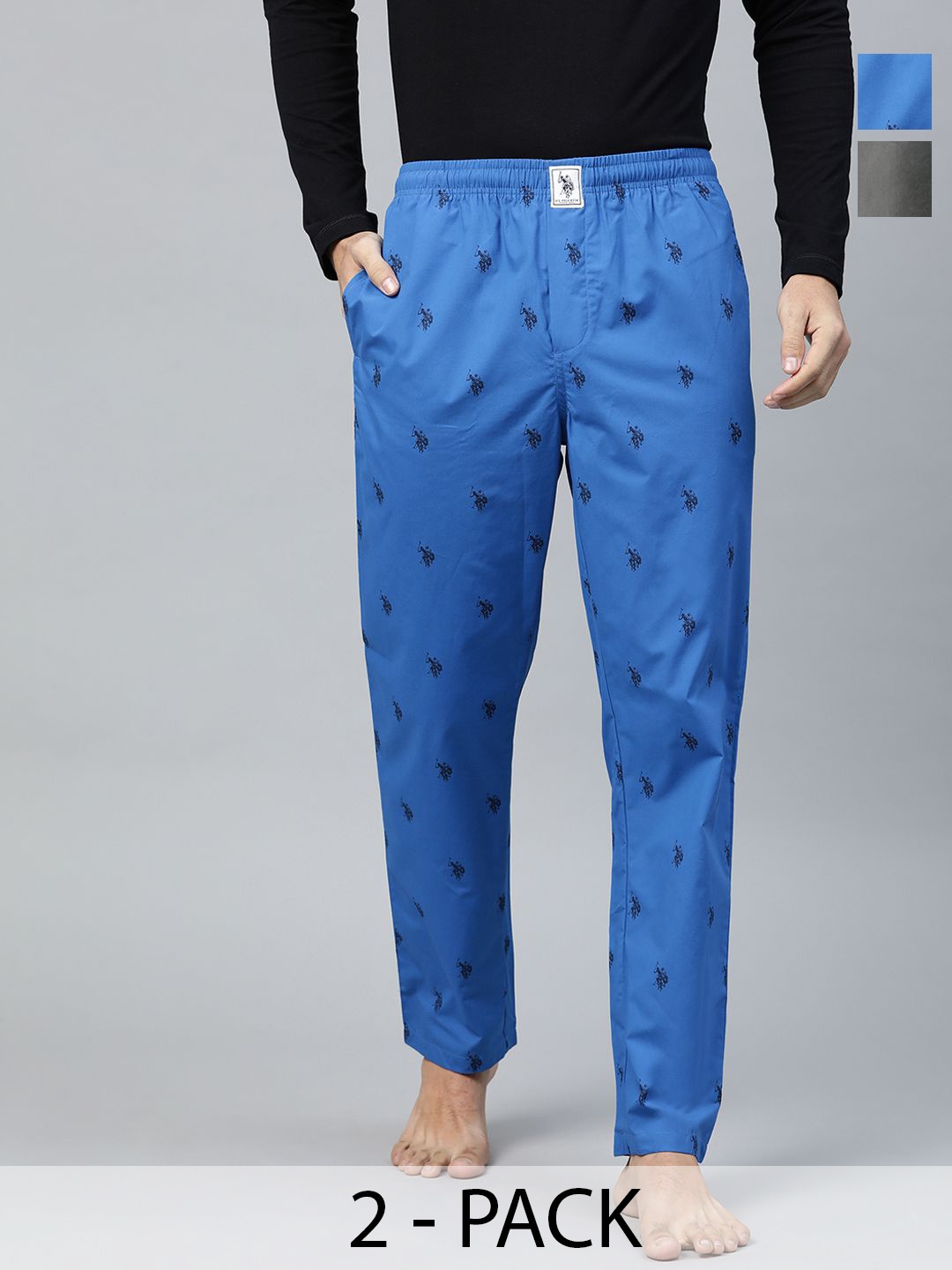 U.S. Polo Assn. Pack of 2 Men Printed Mid-Rise Pure Cotton Straight Lounge Pants, Navy blue
U.S. Polo Assn. Pack of 2 Men Printed Mid-Rise Pure Cotton Straight Lounge Pants, Navy blue