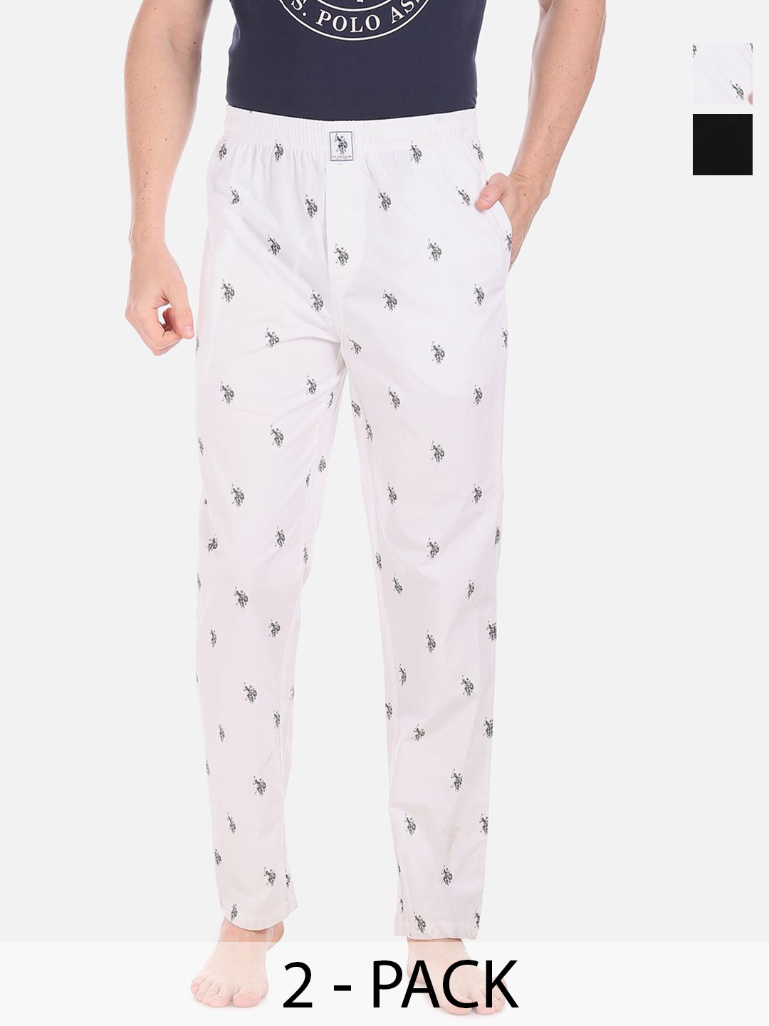 U.S. Polo Assn. Pack of 2 Men Printed Mid-Rise Pure Cotton Straight Lounge Pants, White
U.S. Polo Assn. Pack of 2 Men Printed Mid-Rise Pure Cotton Straight Lounge Pants, White