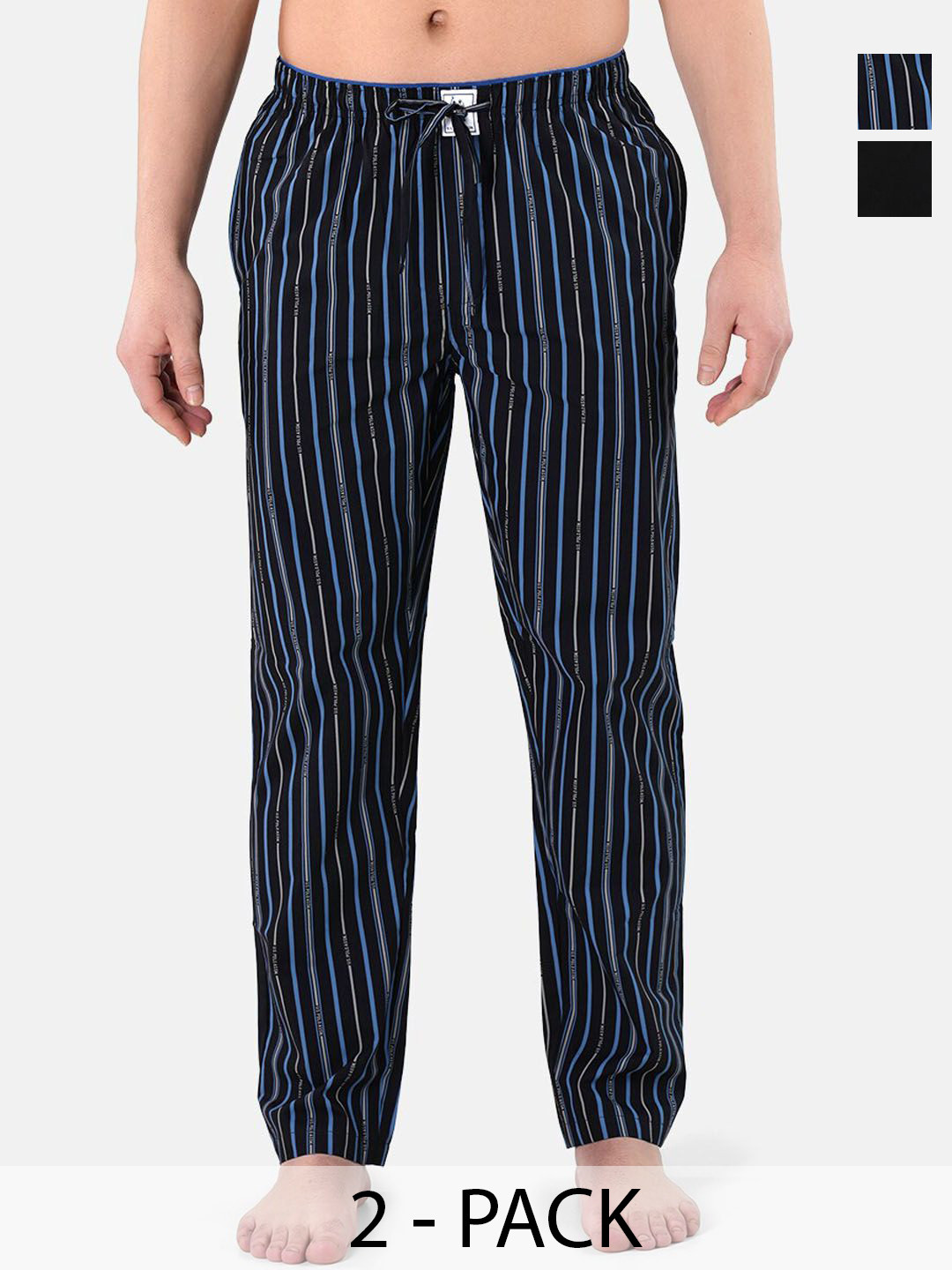 U.S. Polo Assn. Pack of 2 Men Striped Mid-Rise Pure Cotton Straight Lounge Pants, Black
U.S. Polo Assn. Pack of 2 Men Striped Mid-Rise Pure Cotton Straight Lounge Pants, Black