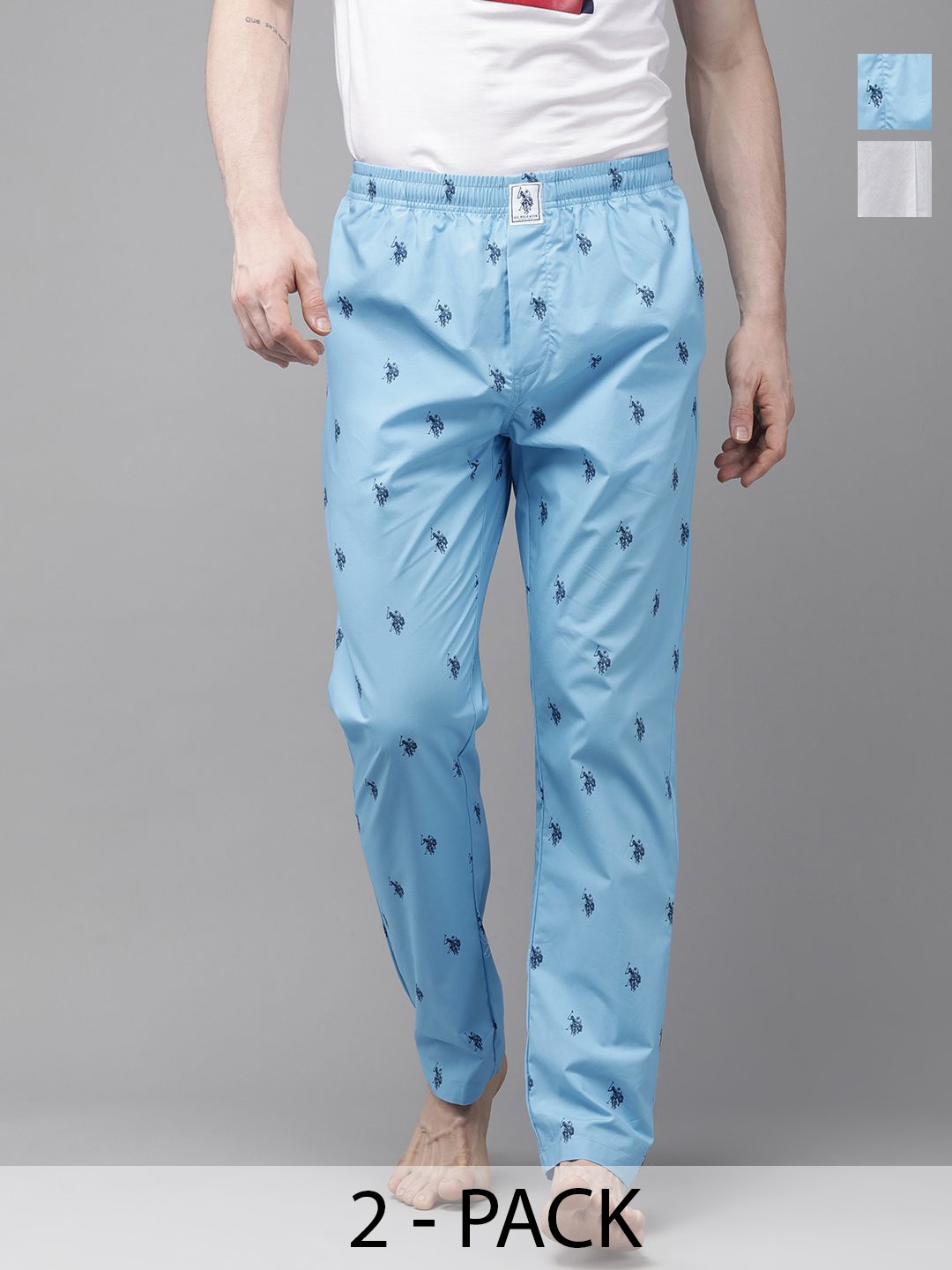 U.S. Polo Assn. Pack of 2 Printed Mid-Rise Cotton Straight Lounge Pants, Blue
U.S. Polo Assn. Pack of 2 Printed Mid-Rise Cotton Straight Lounge Pants, Blue