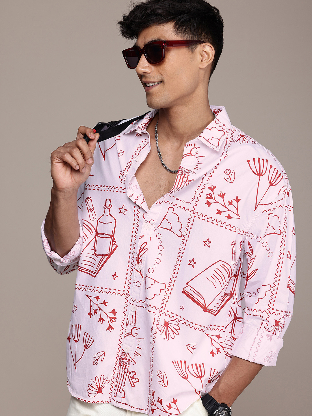 WROGN Floral Printed Pure Cotton Oversized Casual Shirt, White 
WROGN Floral Printed Pure Cotton Oversized Casual Shirt, White