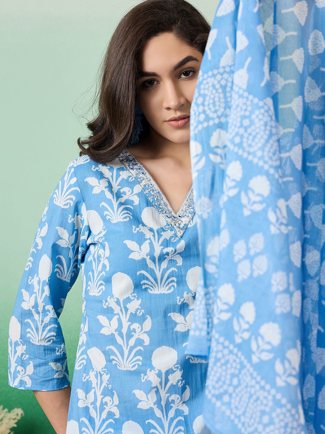 Sangria Printed & Embroidered Pure Cotton Straight Kurta With Trouser & Dupatta Set, Blue
Sangria Printed & Embroidered Pure Cotton Straight Kurta With Trouser & Dupatta Set, Blue