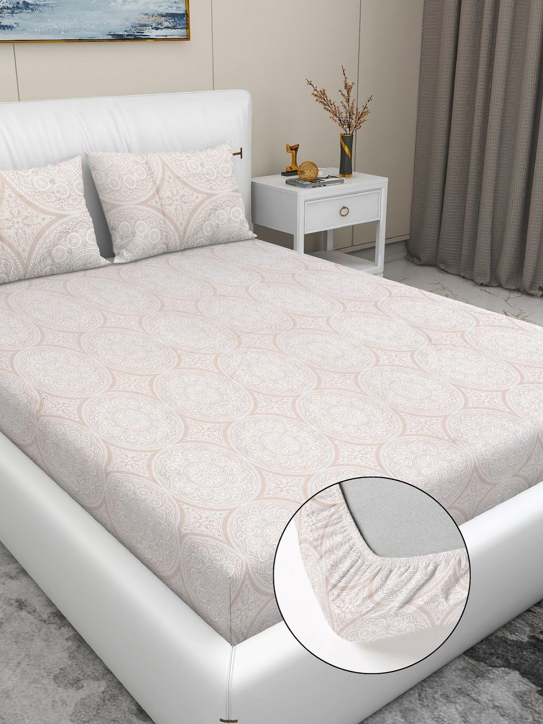RD TREND Nude Coloured Printed 210 TC Pure Cotton Fitted King Bedsheet & 2 Pillow Covers
RD TREND Nude Coloured Printed 210 TC Pure Cotton Fitted King Bedsheet & 2 Pillow Covers