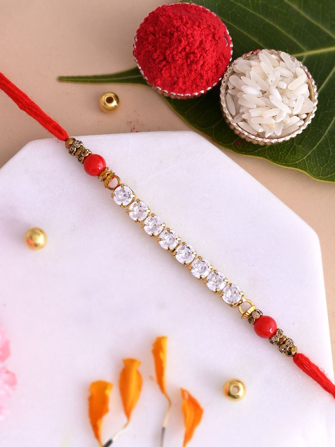 Aapno Rajasthan Men American Diamond Studded Thread Rakhi With Roli Rice & Greeting Card, Gold
Aapno Rajasthan Men American Diamond Studded Thread Rakhi With Roli Rice & Greeting Card, Gold