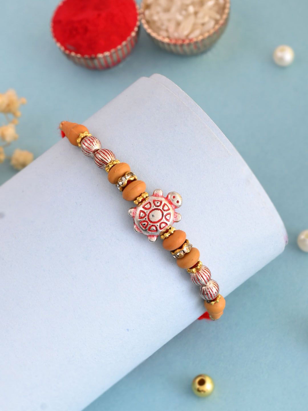 Aapno Rajasthan Men Beaded Tortoise Thread Rakhi With Roli Rice & Greeting Card, Silver
Aapno Rajasthan Men Beaded Tortoise Thread Rakhi With Roli Rice & Greeting Card, Silver