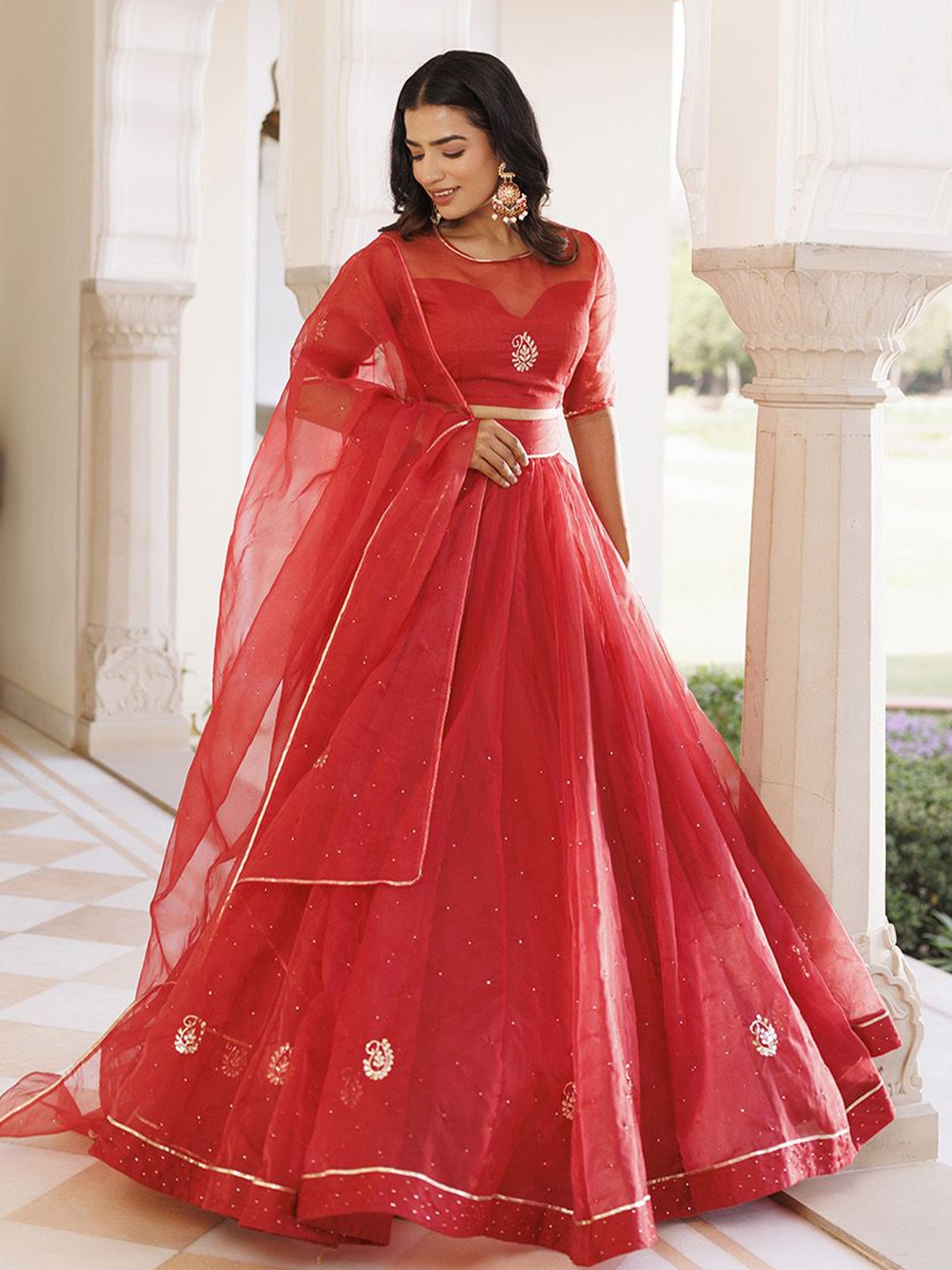 Ragavi Embellished Thread Work Organza Ready to Wear Lehenga & Blouse With Dupatta, Red
Ragavi Embellished Thread Work Organza Ready to Wear Lehenga & Blouse With Dupatta, Red
