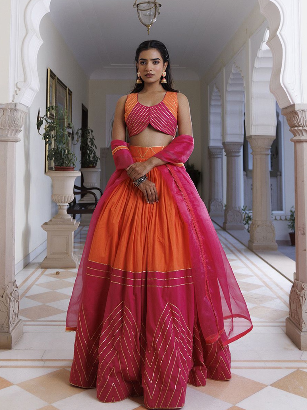 Ragavi Printed V-Neck Cotton Ready to Wear Lehenga & Blouse With Dupatta, Orange
Ragavi Printed V-Neck Cotton Ready to Wear Lehenga & Blouse With Dupatta, Orange