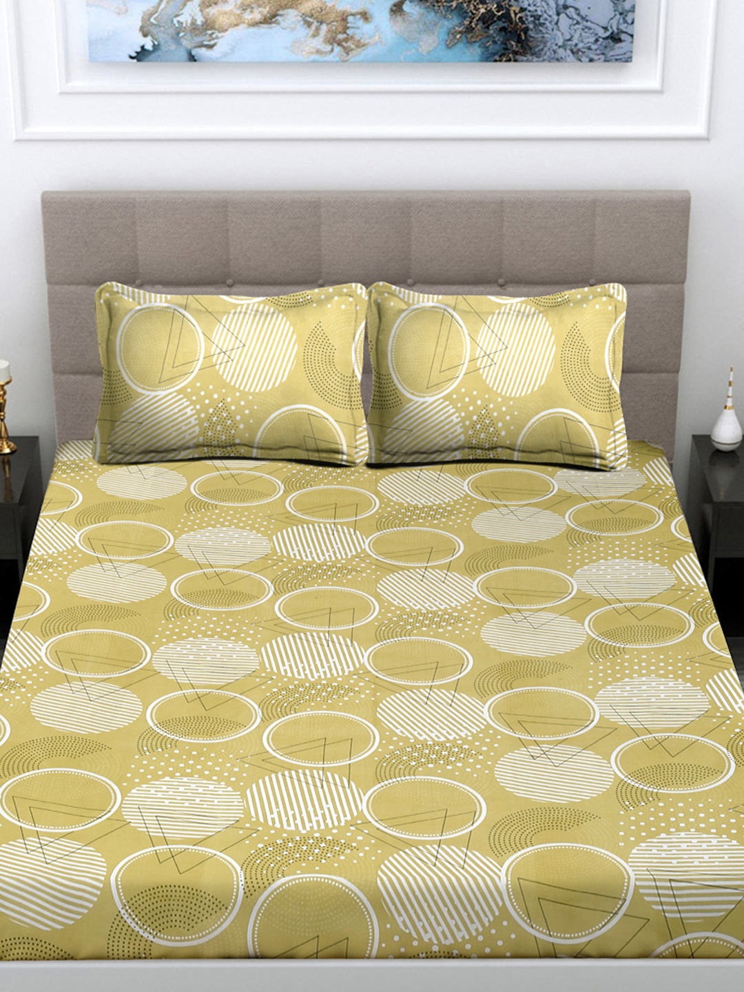 FABINALIV Yellow & Cream-Coloured Geometric 300 TC King Bedsheet With 2 Pillow Covers
FABINALIV Yellow & Cream-Coloured Geometric 300 TC King Bedsheet With 2 Pillow Covers