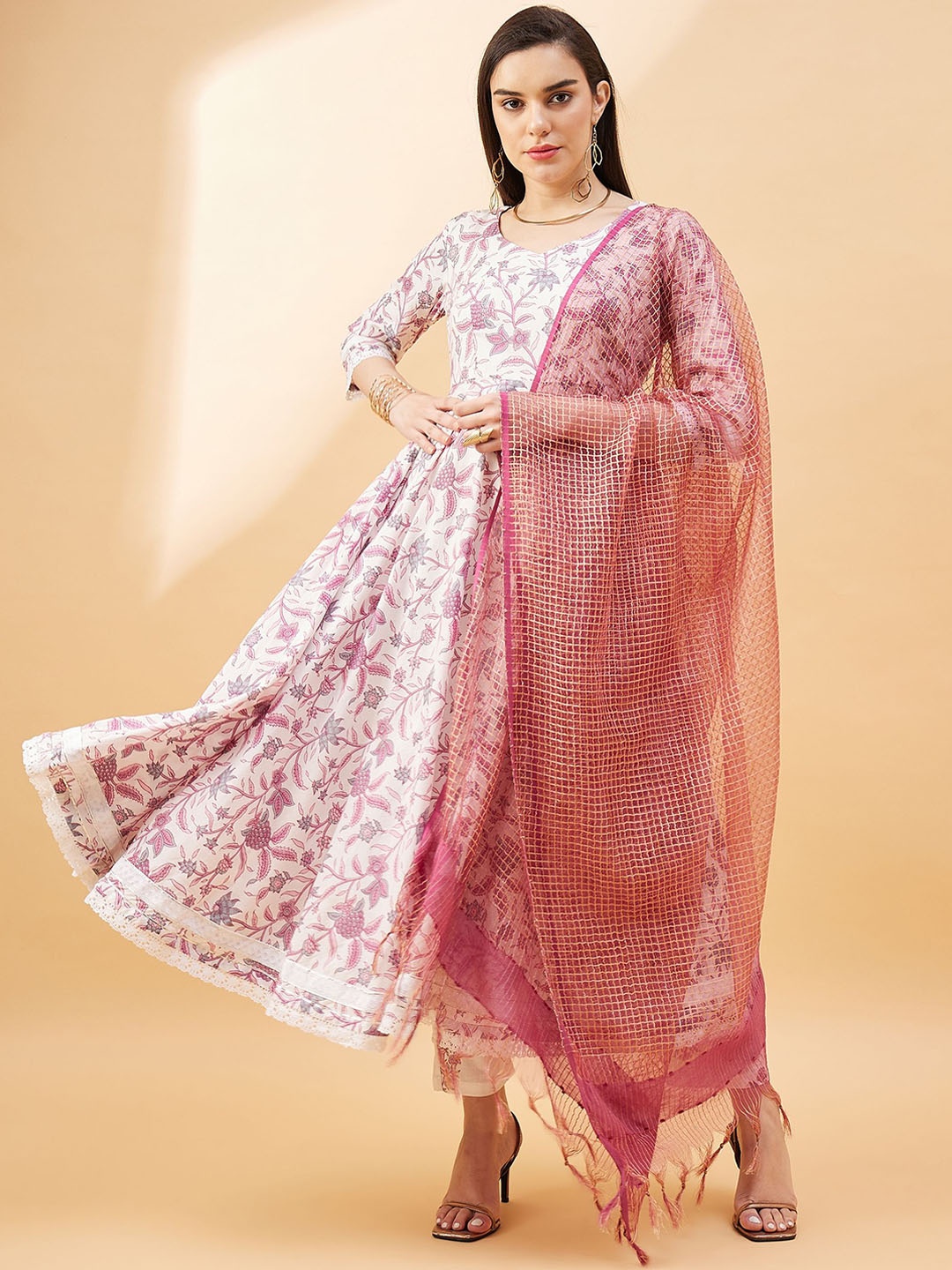 all about you Floral Printed Pure Cotton Anarkali Kurta With Trousers & Dupatta, White
all about you Floral Printed Pure Cotton Anarkali Kurta With Trousers & Dupatta, White