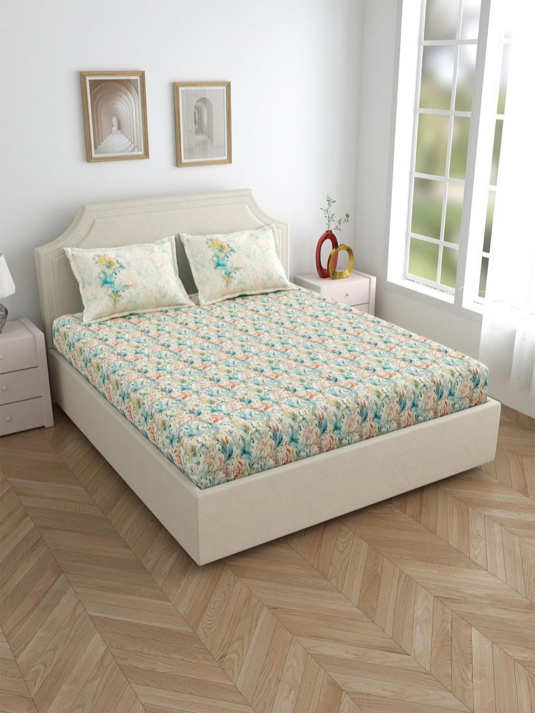 Salona Bichona Beige & Green Printed 300 TC Pure Cotton King Bedsheet With 2 Pillow Covers
Salona Bichona Beige & Green Printed 300 TC Pure Cotton King Bedsheet With 2 Pillow Covers
