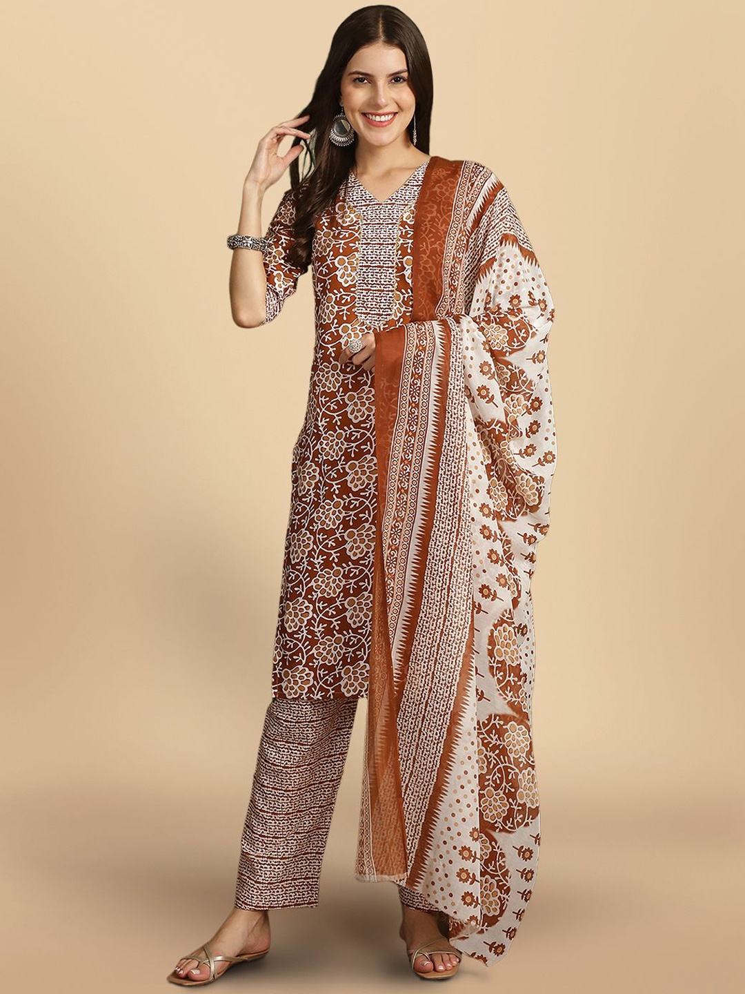 7Threads Floral Printed Regular Pure Cotton Straight Kurta With Trousers & Dupatta, Rust
7Threads Floral Printed Regular Pure Cotton Straight Kurta With Trousers & Dupatta, Rust