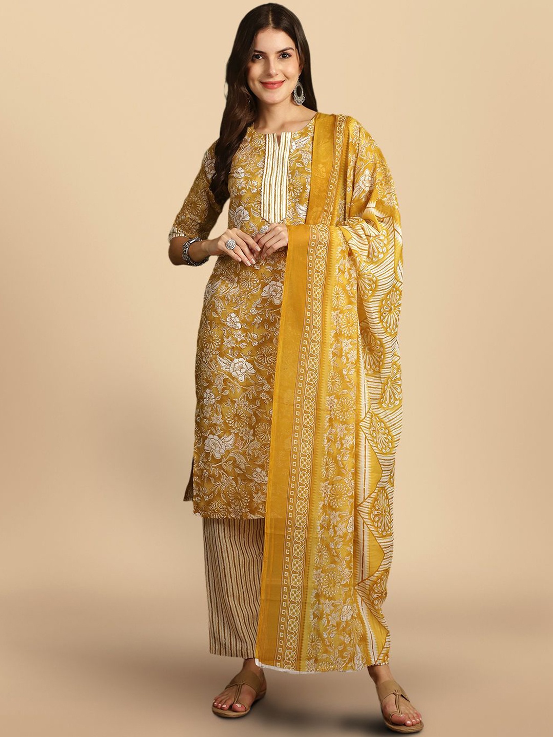 7Threads Floral Printed Regular Pure Cotton Straight Kurta With Trousers & Dupatta, Mustard
7Threads Floral Printed Regular Pure Cotton Straight Kurta With Trousers & Dupatta, Mustard