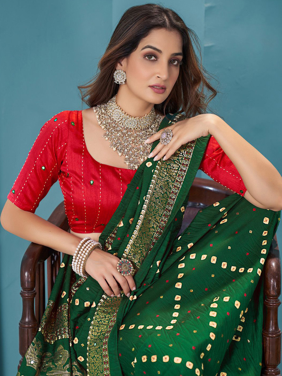 Mitera Bandhani Zari Bandhani Saree, Green 
Mitera Bandhani Zari Bandhani Saree, Green