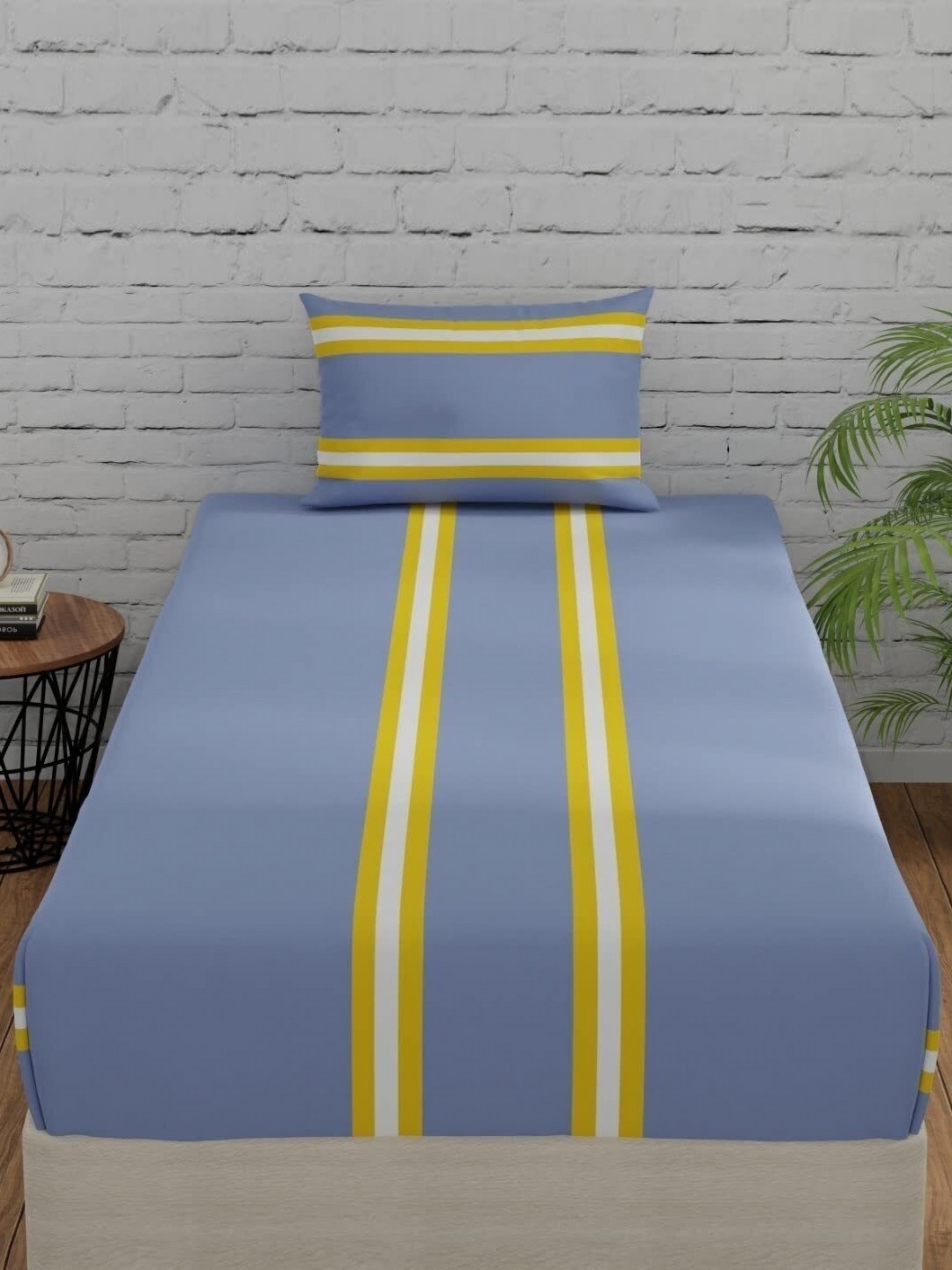 Huesland Grey & Yellow Striped Cotton Fitted 144 TC Single Bedsheet with 1 Pillow Cover
Huesland Grey & Yellow Striped Cotton Fitted 144 TC Single Bedsheet with 1 Pillow Cover