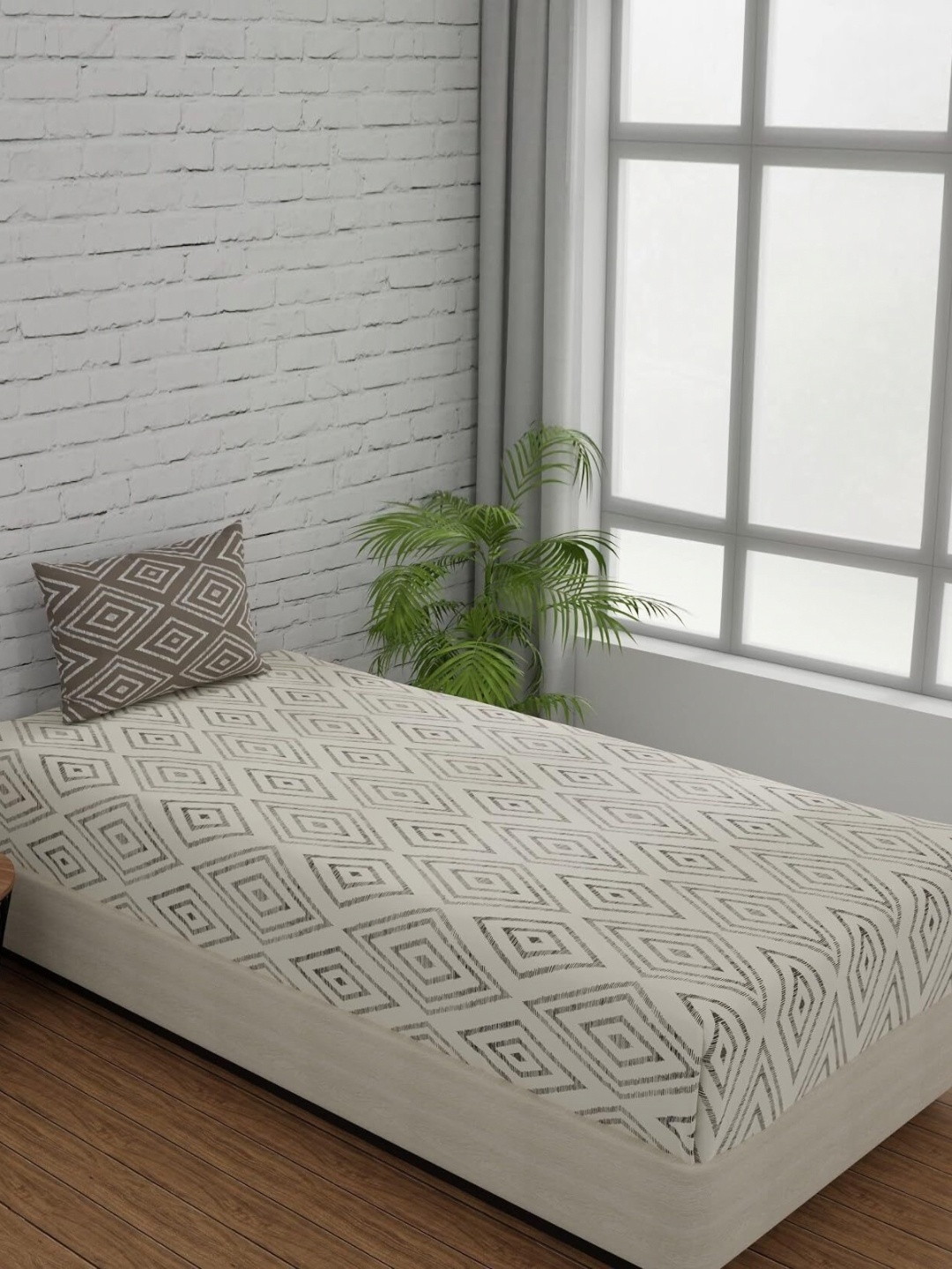 Huesland White & Grey Printed 144 TC Cotton Fitted Single Bedsheet with 1 Pillow Cover
Huesland White & Grey Printed 144 TC Cotton Fitted Single Bedsheet with 1 Pillow Cover