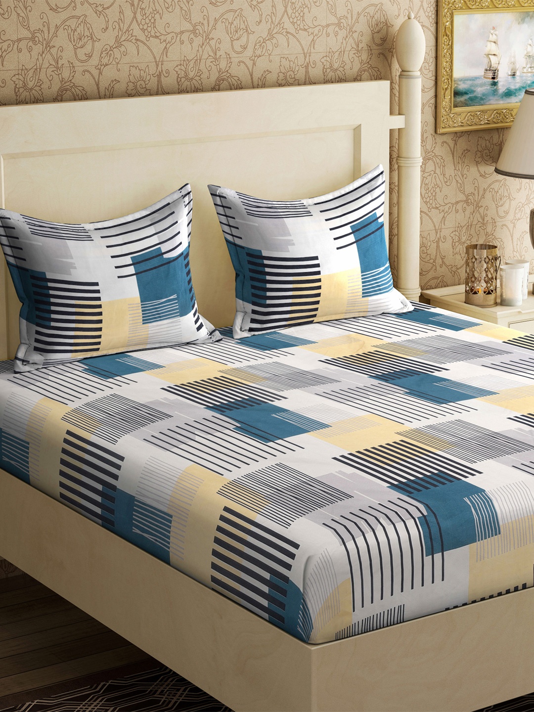 KLOTTHE Blue & Yellow Geometric-Printed 300TC Fitted Double King Bedsheet & 2 Pillow Cover
KLOTTHE Blue & Yellow Geometric-Printed 300TC Fitted Double King Bedsheet & 2 Pillow Cover