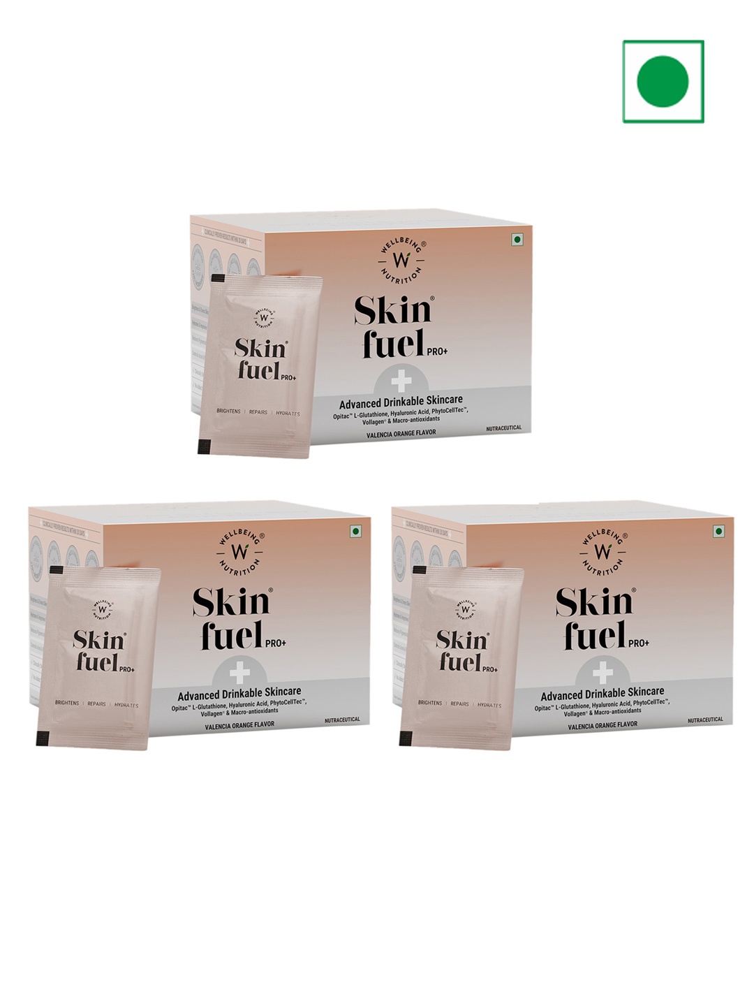 Wellbeing Nutrition Set Of 3 Skin Fuel Pro+ Valencia Orange Flavour Powder- 28 Sachet Each, Peach
Wellbeing Nutrition Set Of 3 Skin Fuel Pro+ Valencia Orange Flavour Powder- 28 Sachet Each, Peach