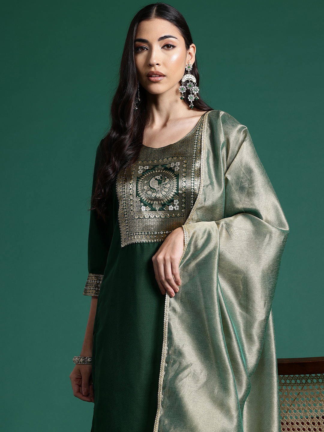 Indo Era Women Ethnic Motifs Yoke Design Regular Pure Cotton Kurta With Palazzos & Dupatta, Green
Indo Era Women Ethnic Motifs Yoke Design Regular Pure Cotton Kurta With Palazzos & Dupatta, Green