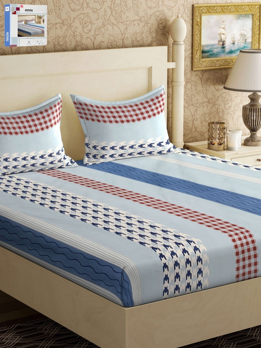 KLOTTHE White & Blue Geometric Printed 300 TC Double King Bedsheet With 2 Pillow Covers
KLOTTHE White & Blue Geometric Printed 300 TC Double King Bedsheet With 2 Pillow Covers