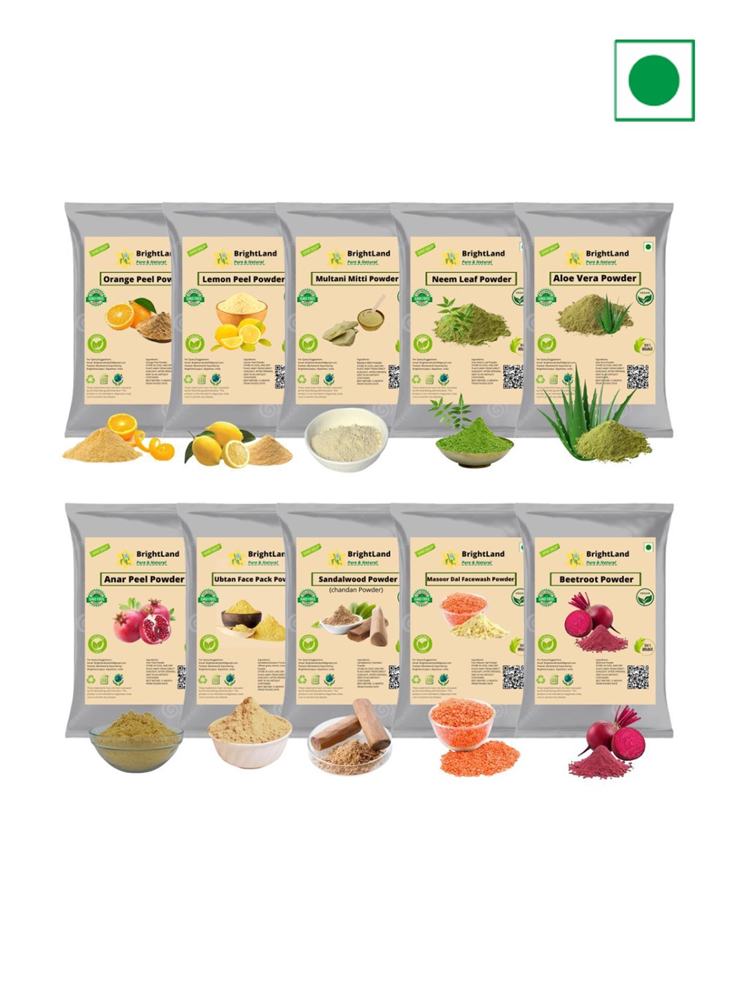 Brightland Set Of 10 Aloevera Beetroot Lemon Peel Sandalwood Neem Leaf Face Mask-40g Each, Multi
Brightland Set Of 10 Aloevera Beetroot Lemon Peel Sandalwood Neem Leaf Face Mask-40g Each, Multi