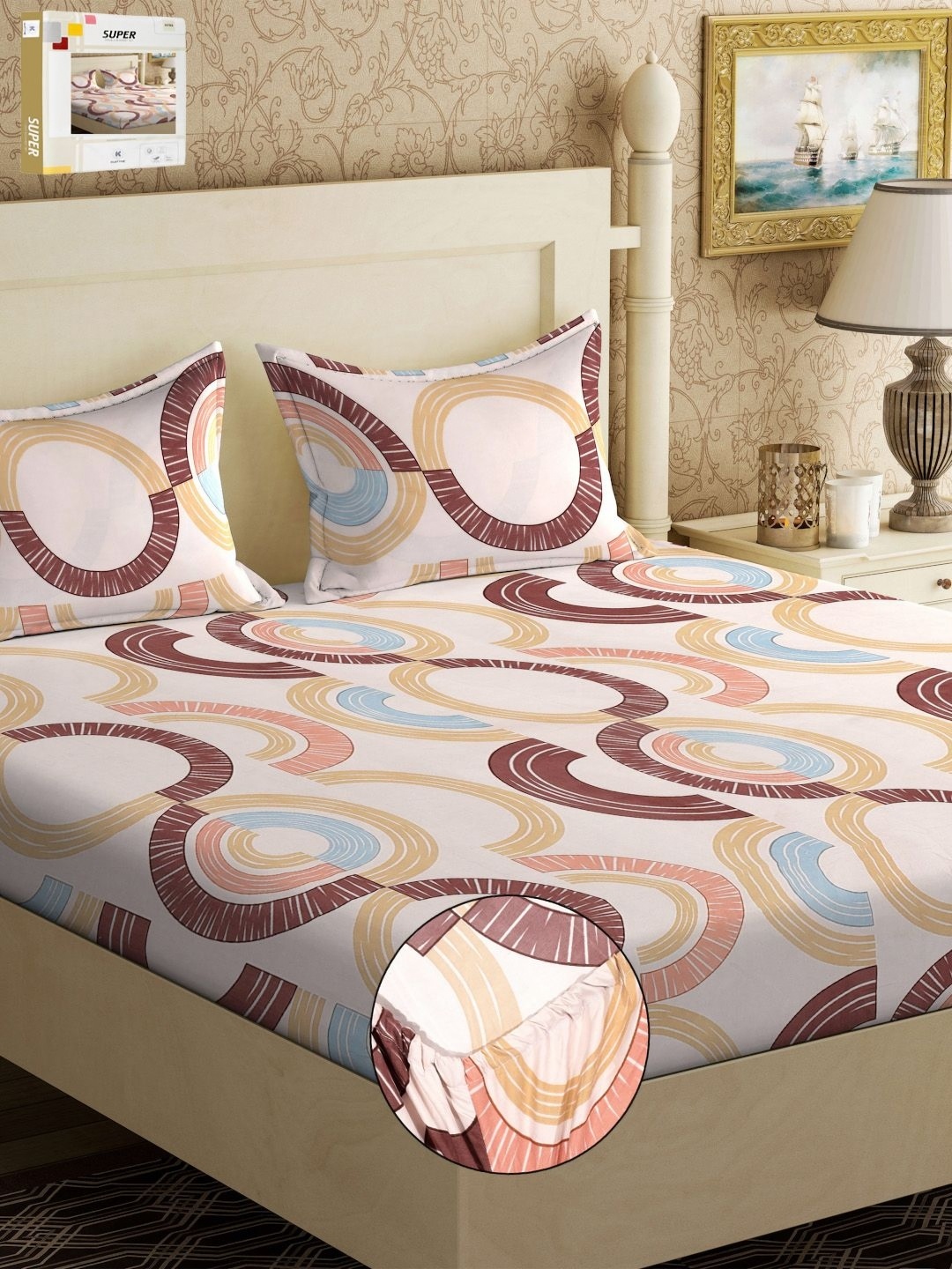 KLOTTHE Beige & Blue Geometric 300 TC Fitted Double King Bedsheet With 2 Pillow Covers
KLOTTHE Beige & Blue Geometric 300 TC Fitted Double King Bedsheet With 2 Pillow Covers