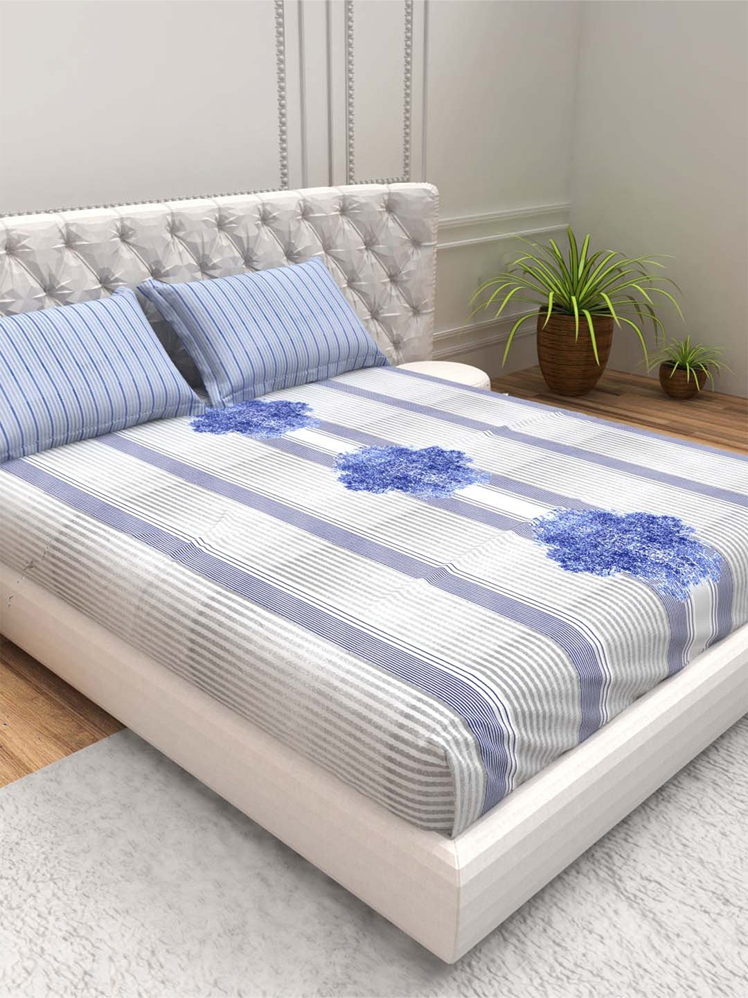 THE WHITE MOSS Blue & White Striped 220 TC Pure Cotton Queen Bedsheet With 2 Pillow Covers
THE WHITE MOSS Blue & White Striped 220 TC Pure Cotton Queen Bedsheet With 2 Pillow Covers