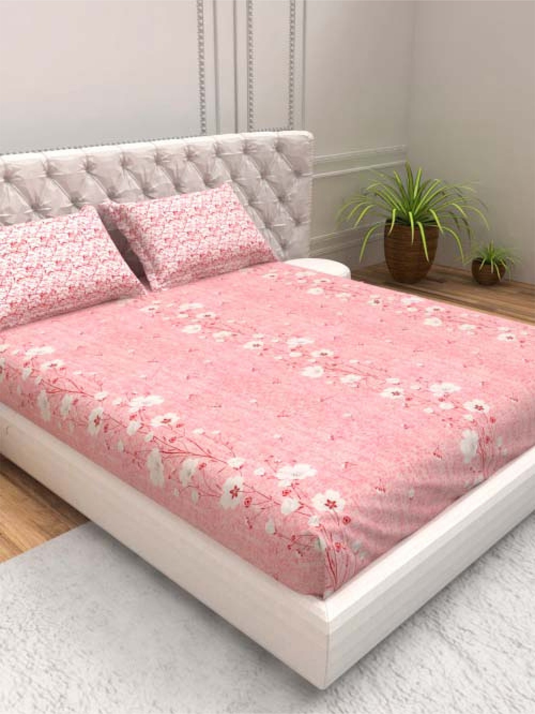THE WHITE MOSS Pink & White Floral 140 TC Pure Cotton Queen Bedsheet with 2 Pillow Covers
THE WHITE MOSS Pink & White Floral 140 TC Pure Cotton Queen Bedsheet with 2 Pillow Covers