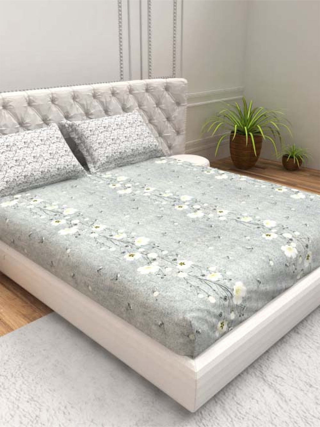 THE WHITE MOSS Silver-Toned Floral 140 TC Pure Cotton Queen Bedsheet with 2 Pillow Covers
THE WHITE MOSS Silver-Toned Floral 140 TC Pure Cotton Queen Bedsheet with 2 Pillow Covers