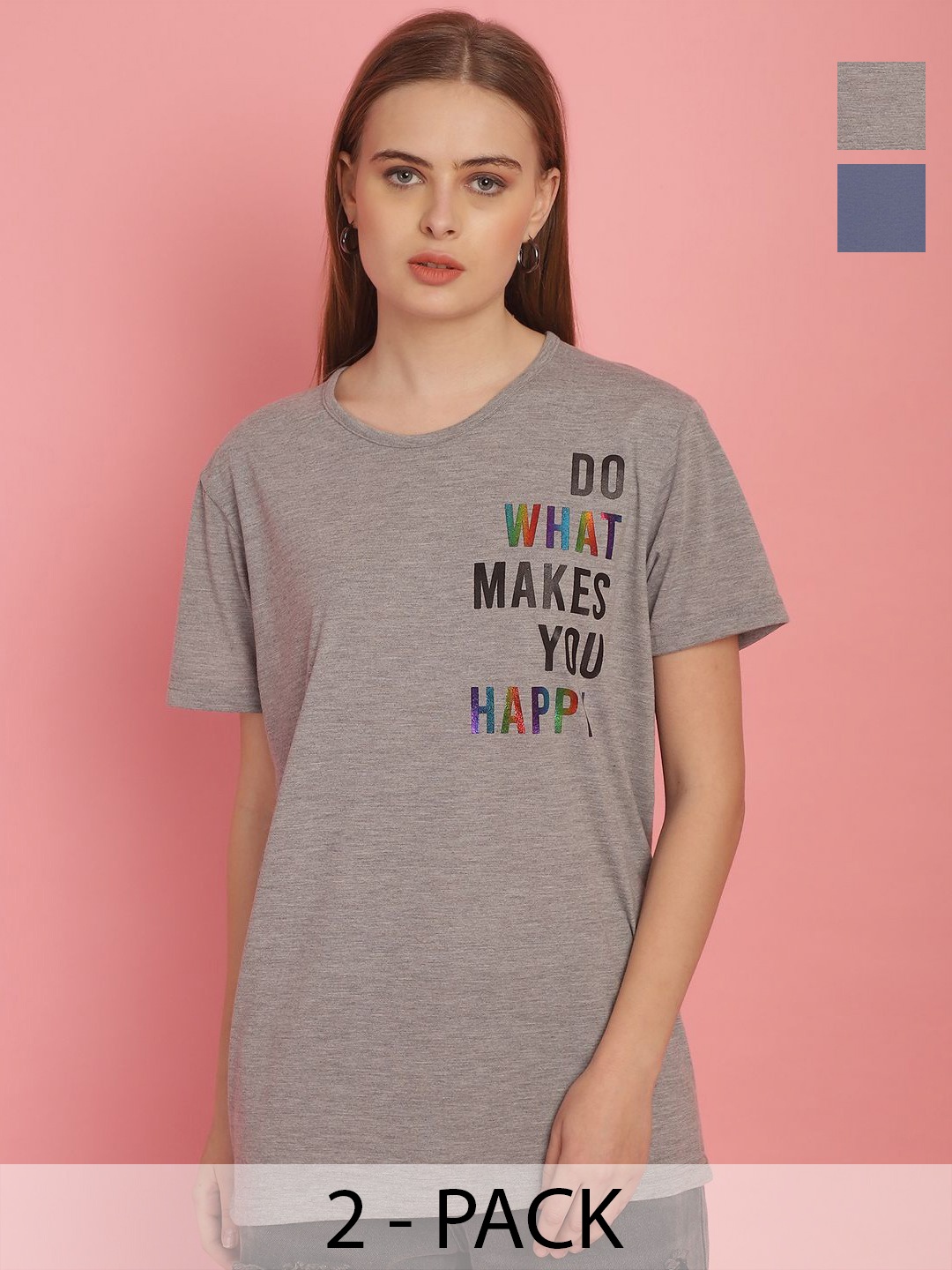 MACK JONNEY Women Pack Of 2 Typography Printed Drop-Shoulder Sleeves Oversized T-shirts, Grey
MACK JONNEY Women Pack Of 2 Typography Printed Drop-Shoulder Sleeves Oversized T-shirts, Grey