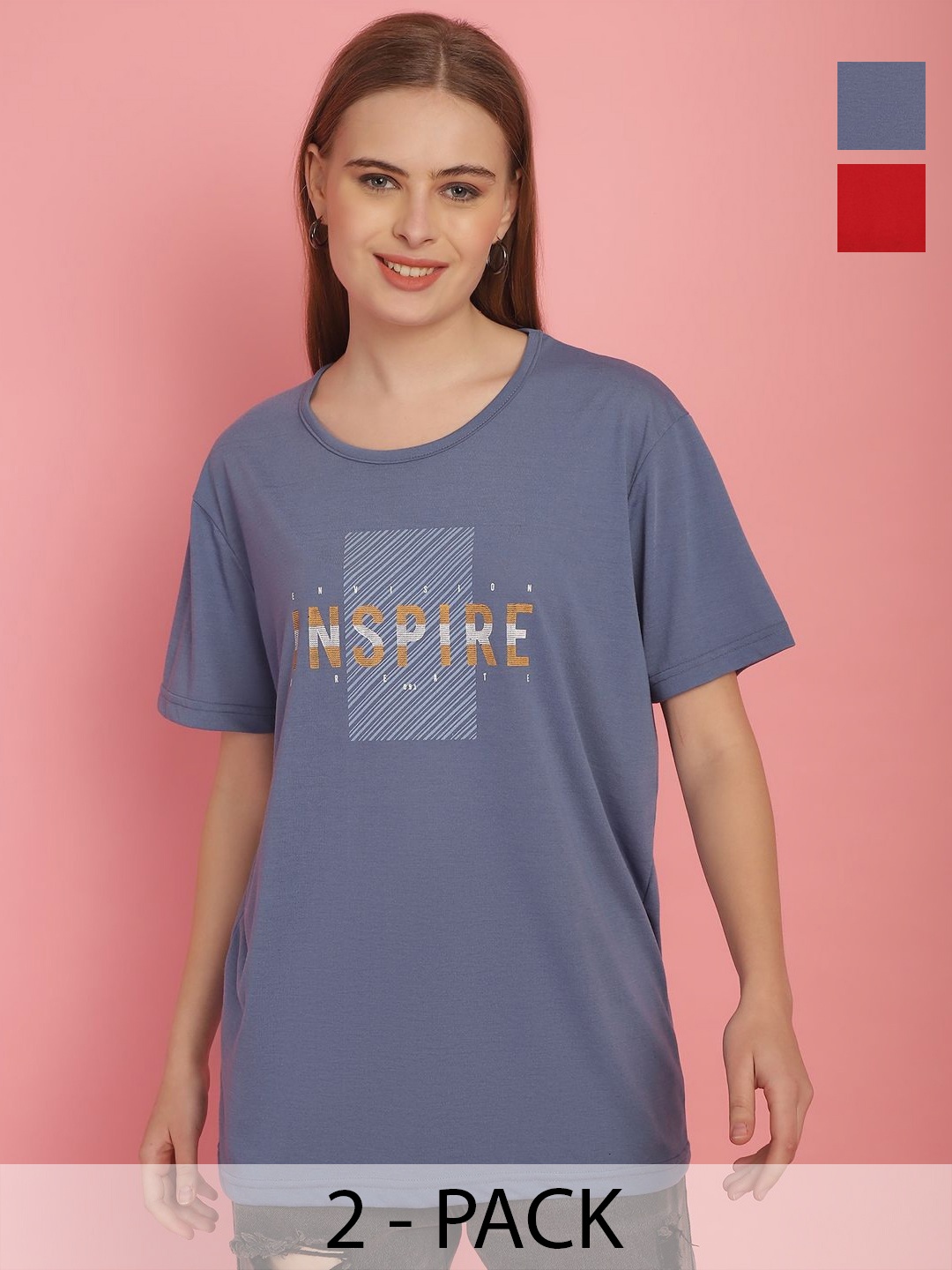 MACK JONNEY Women Pack Of 2 Typography Printed Drop-Shoulder Sleeves Oversized T-shirts, Teal
MACK JONNEY Women Pack Of 2 Typography Printed Drop-Shoulder Sleeves Oversized T-shirts, Teal