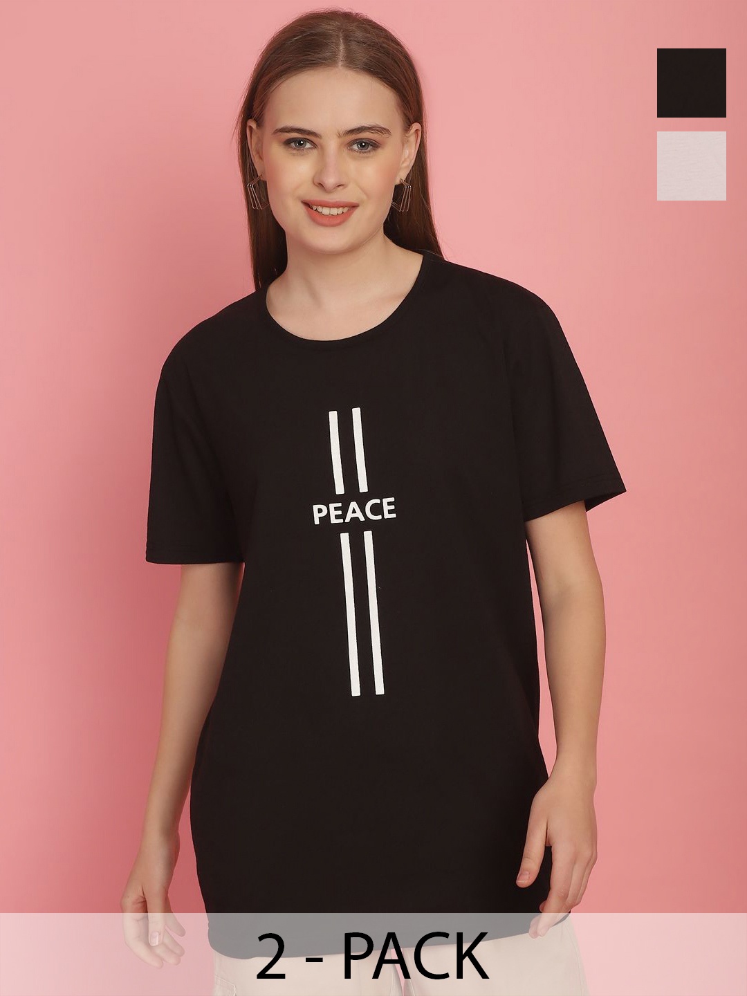 MACK JONNEY Pack Of 2 Women Printed Round Neck Oversized T-shirt, Black
MACK JONNEY Pack Of 2 Women Printed Round Neck Oversized T-shirt, Black