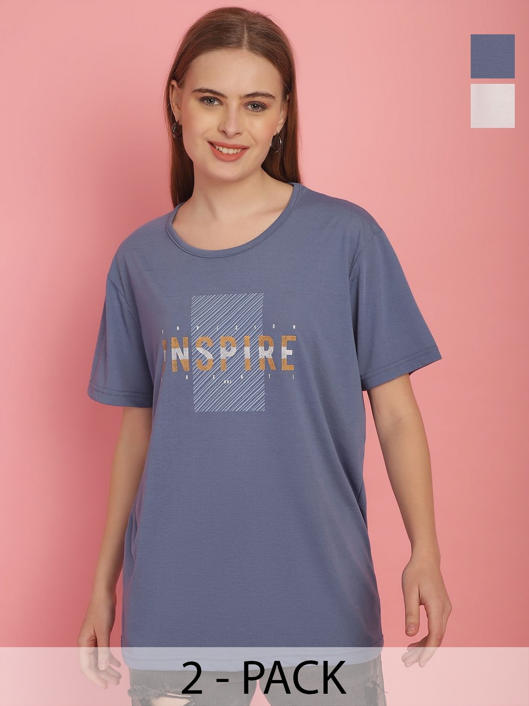MACK JONNEY Women Pack Of 2 Typography Printed Drop-Shoulder Sleeves Oversized T-shirts, Purple
MACK JONNEY Women Pack Of 2 Typography Printed Drop-Shoulder Sleeves Oversized T-shirts, Purple