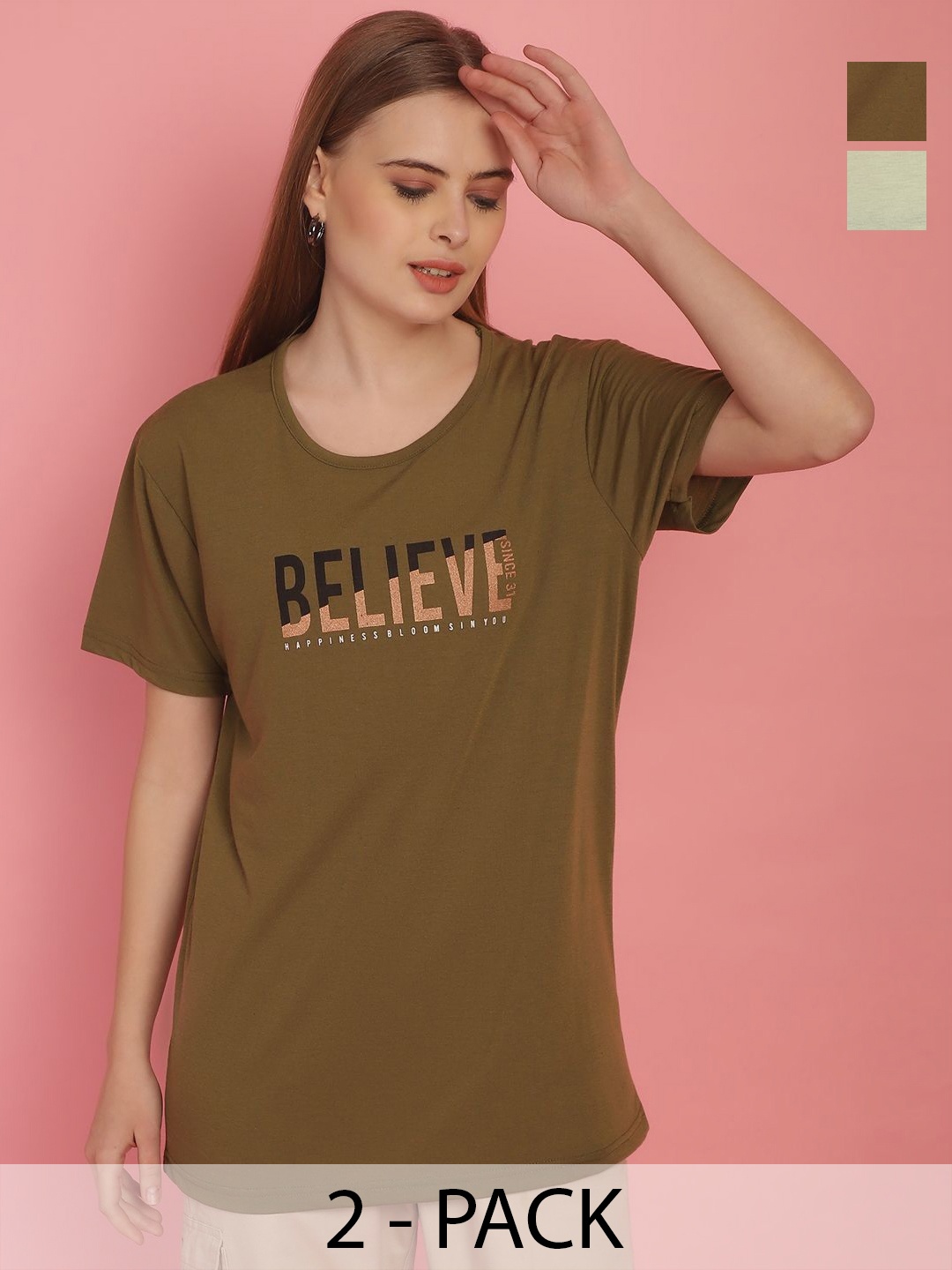MACK JONNEY Women Pack Of 2 Typography Printed Drop-Shoulder Sleeves Oversized T-shirts, Brown
MACK JONNEY Women Pack Of 2 Typography Printed Drop-Shoulder Sleeves Oversized T-shirts, Brown